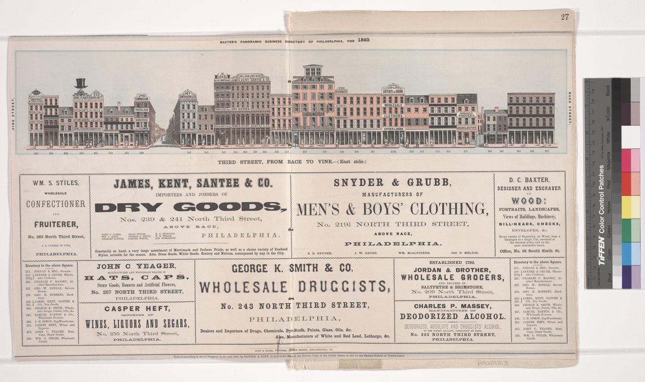 Illustration från Baxters Panoramic Business Directory of Philadelphia, 1860 av American School