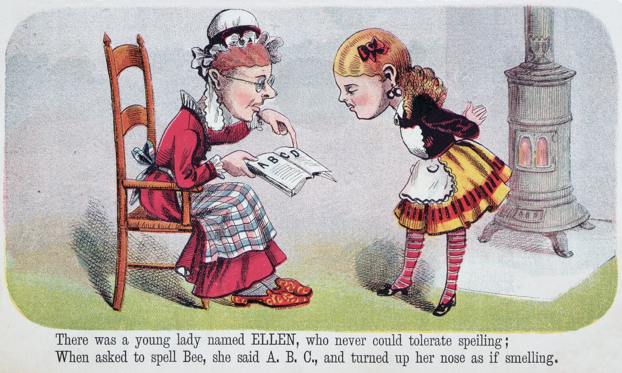 Illustration från Ellen, ett rim i Nonsense for Girls, en pamflett utgiven av McLoughlin Brothers, New York, 1874 av American School