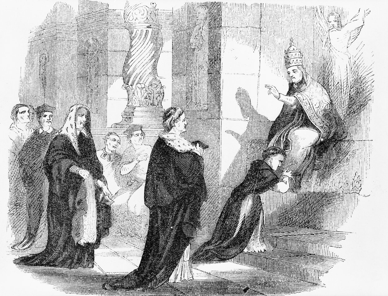 Illustration från en anti-katolsk broschyr som visar en präst som kysser påvens klädnader av American School