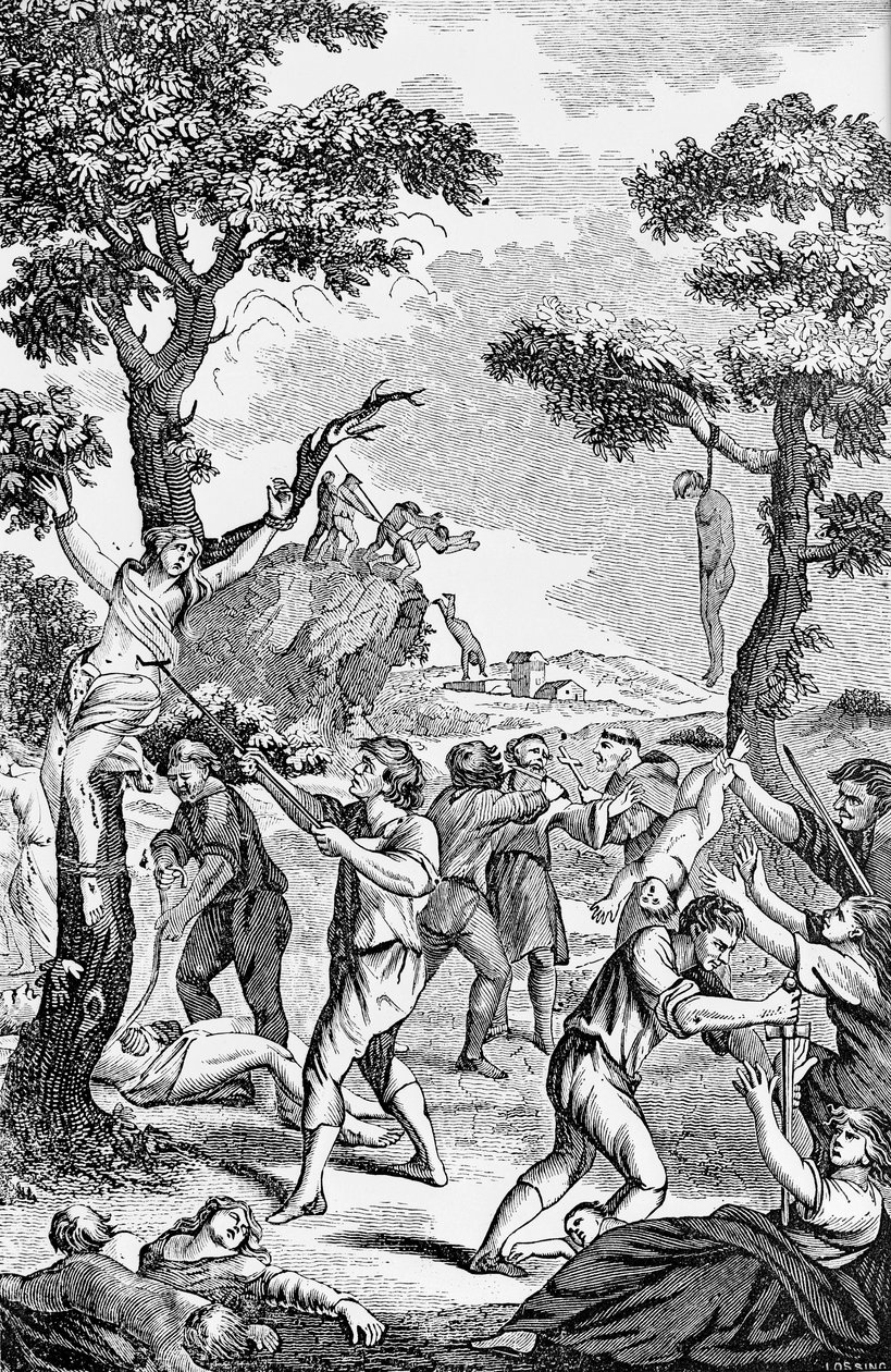 Illustration från en anti-katolsk broschyr som visar kvinnor och barn som mördas av American School