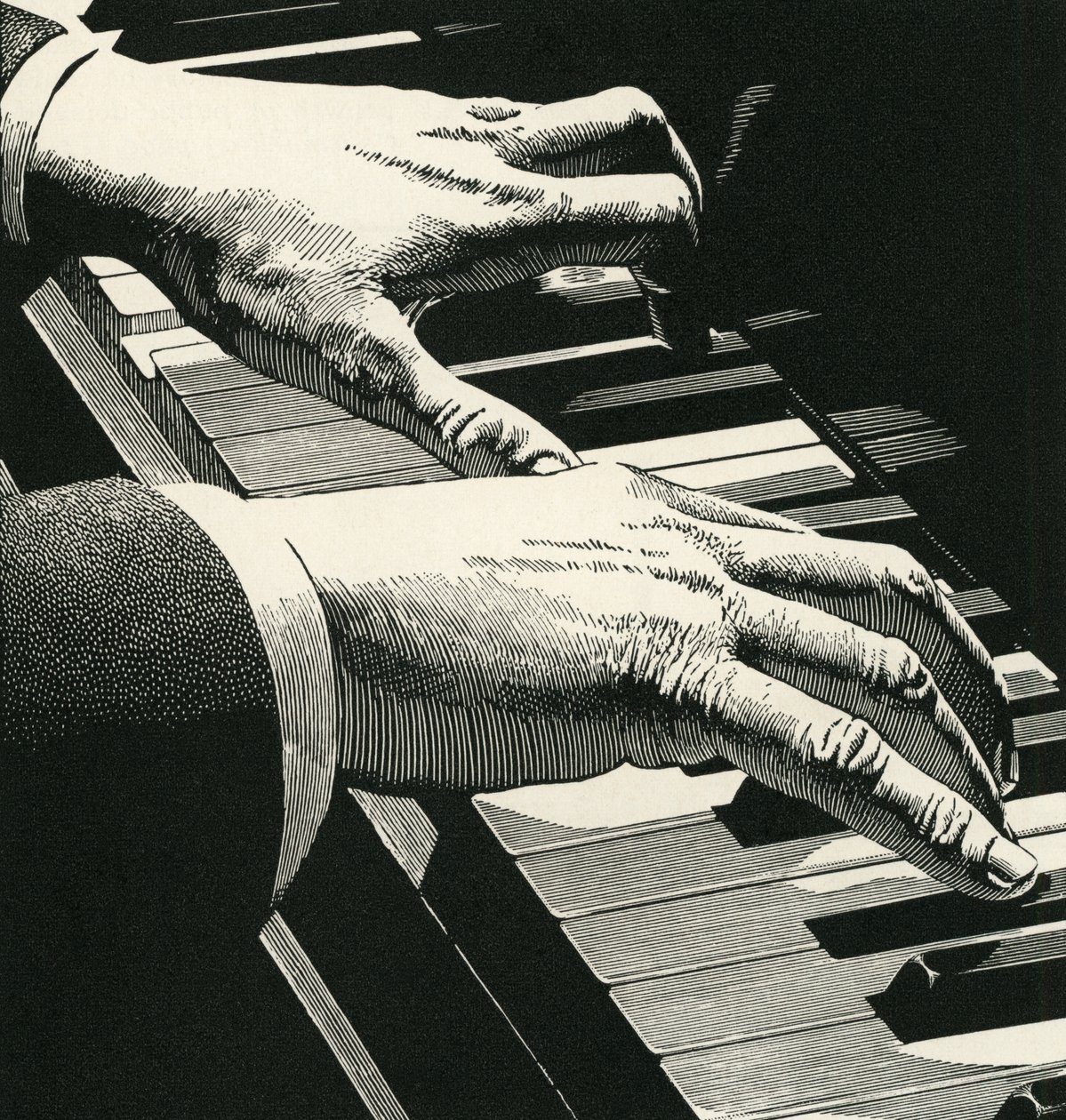 Illustration av händer som spelar ett piano av American School