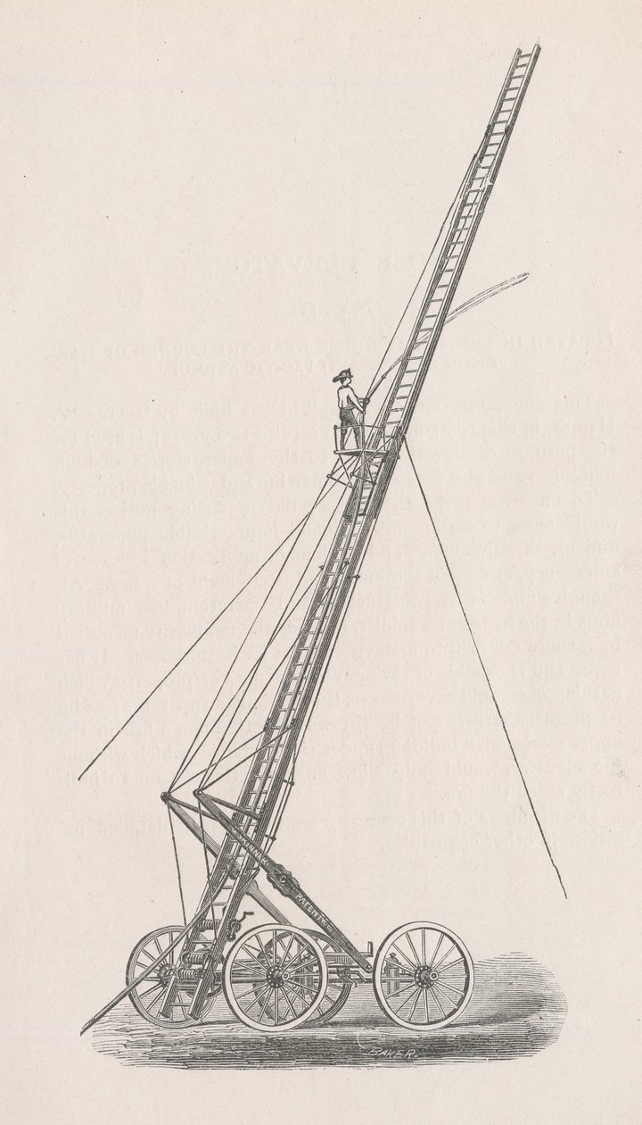 Illustration av slanghiss och lastbil nr 1. från rapporten från polisstyrelsen i brandkåren till Chicagos gemensamma råd, sid. 70., 1872 (trästick) av American School