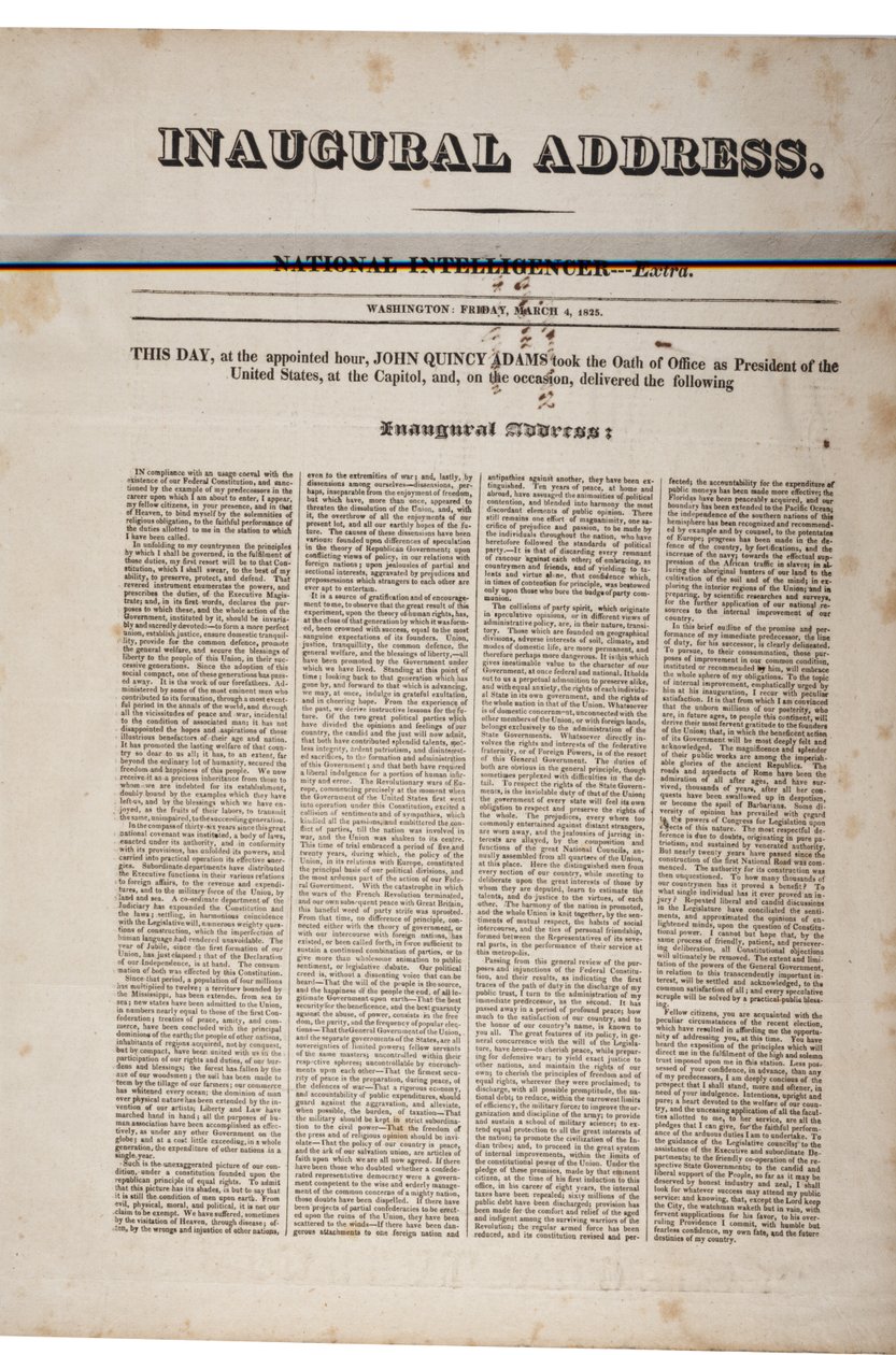 Invigningstal för John Quincy Adams, 4 mars 1825 (se även GLC 696060) av American School