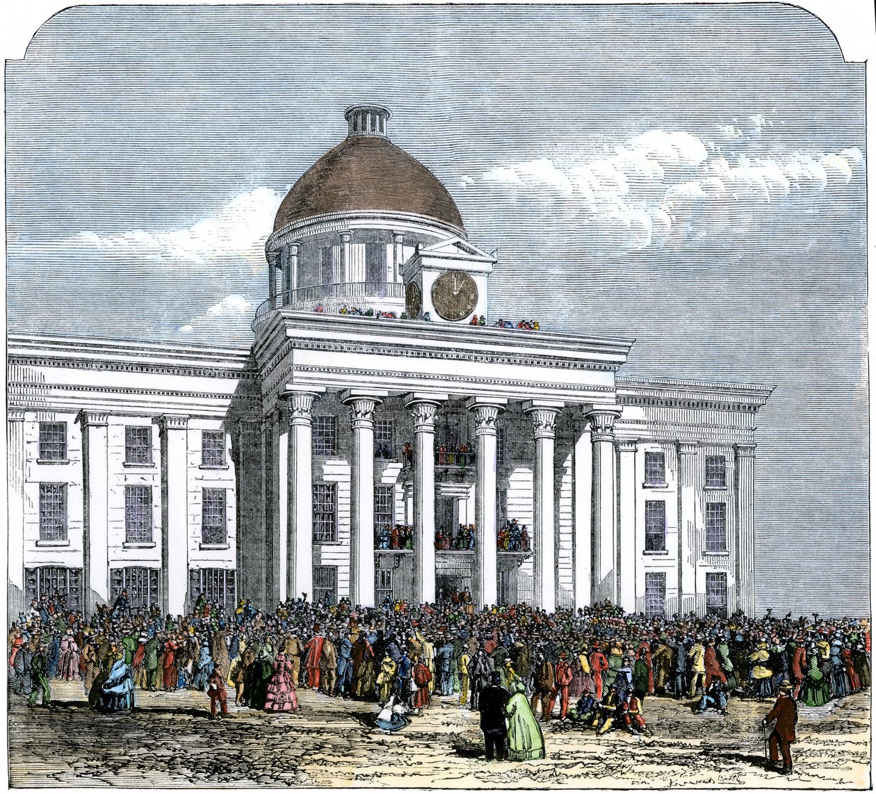 Invigning av president Jefferson Davis som president för Amerikas konfedererade stat, Montgomery City Hall, Alabama av American School