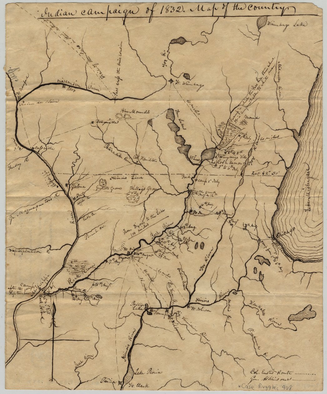 Indiska kampanjen 1832: Karta över landet, 1832 av American School