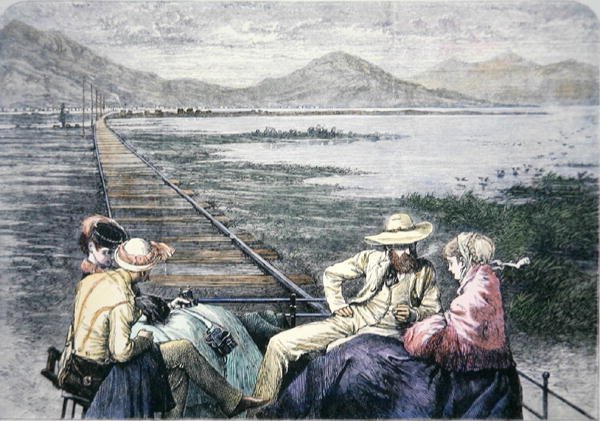Inspektionsbil på Pacific Railroad, ca 1870 (färgad gravyr) av American School
