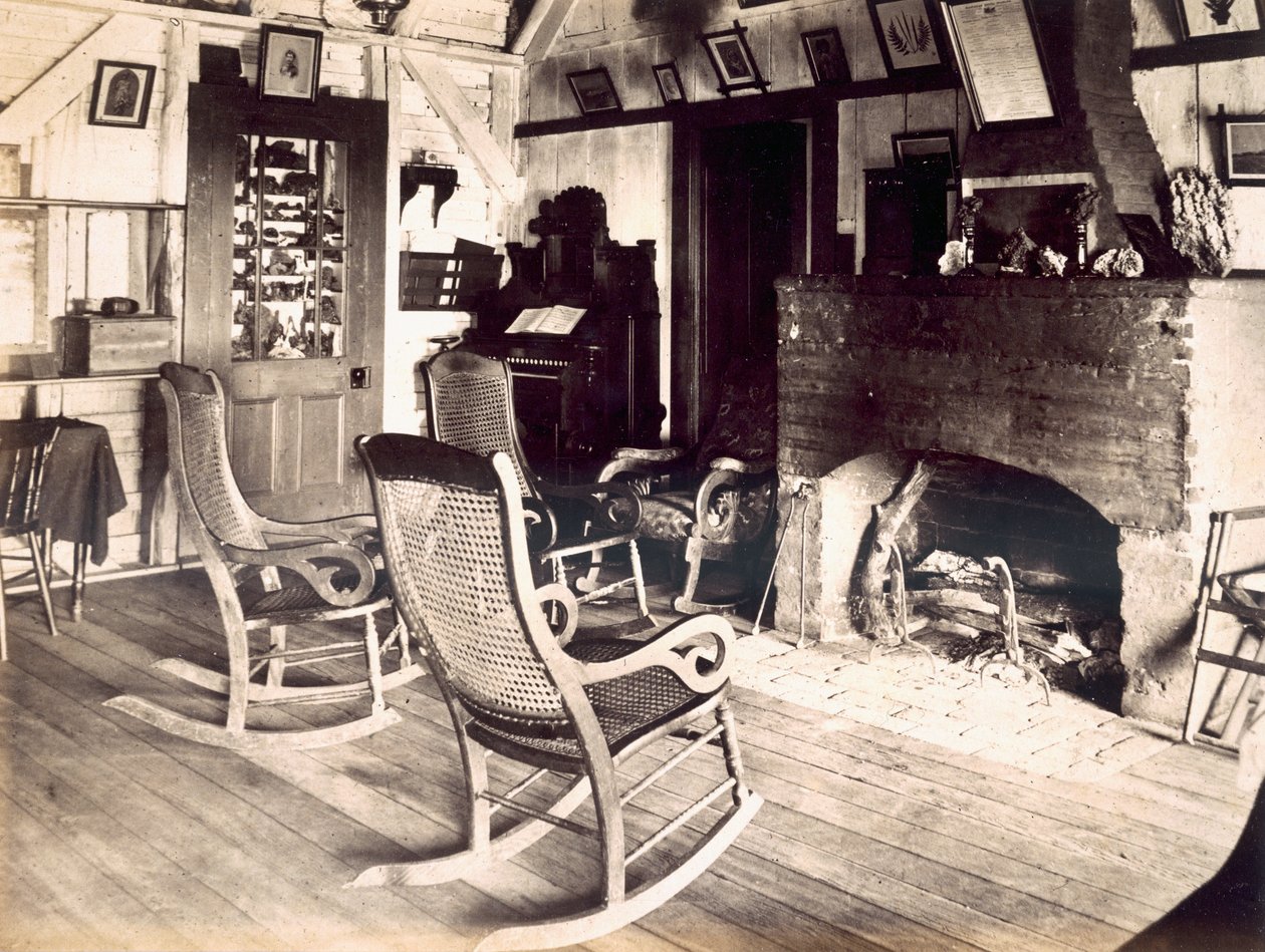 Interiör av en amerikansk trähydda, ca 1880-talet av American School
