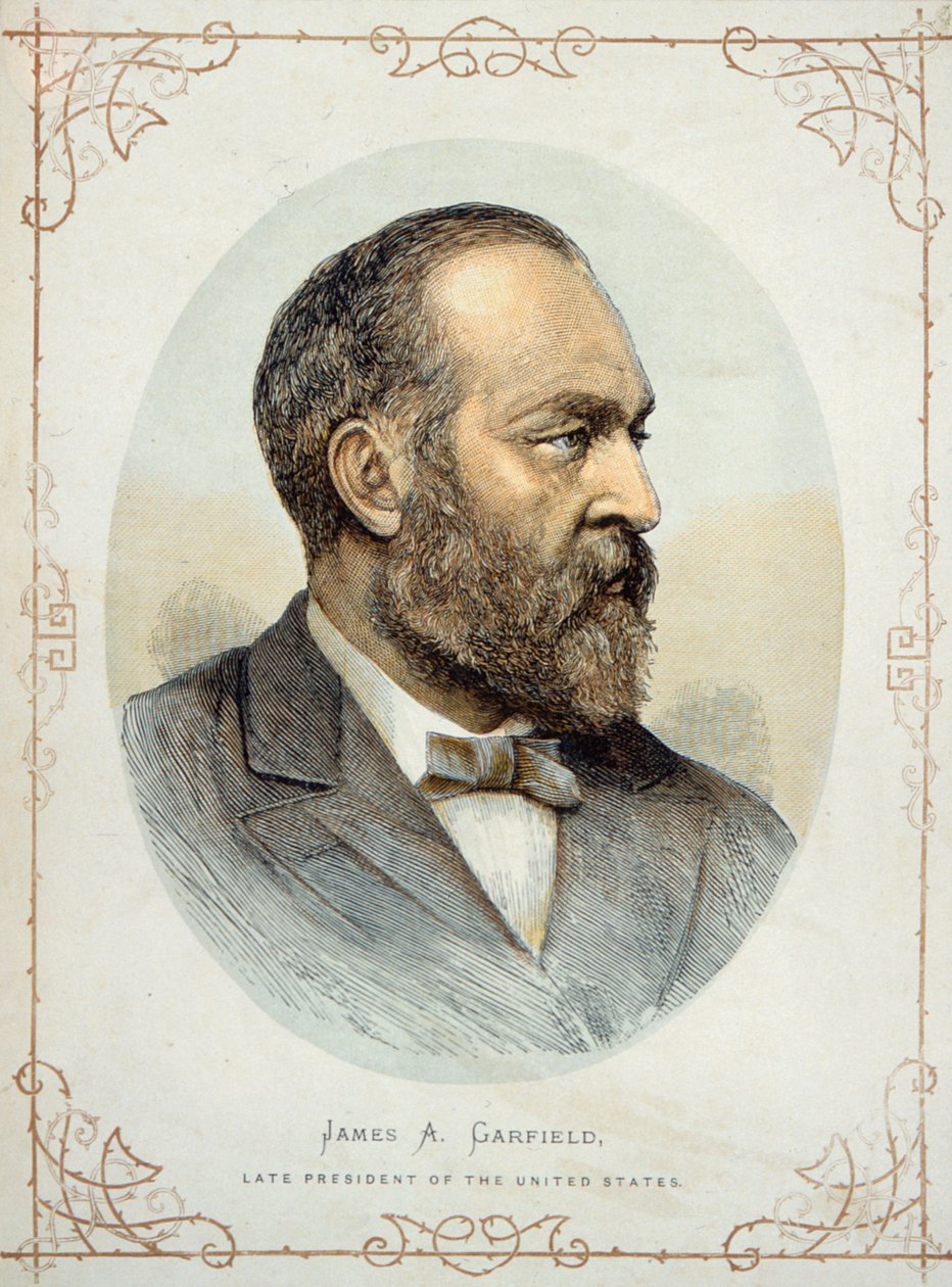 James A. Garfield (1831-81), senare USA:s president (färg litho) av American School