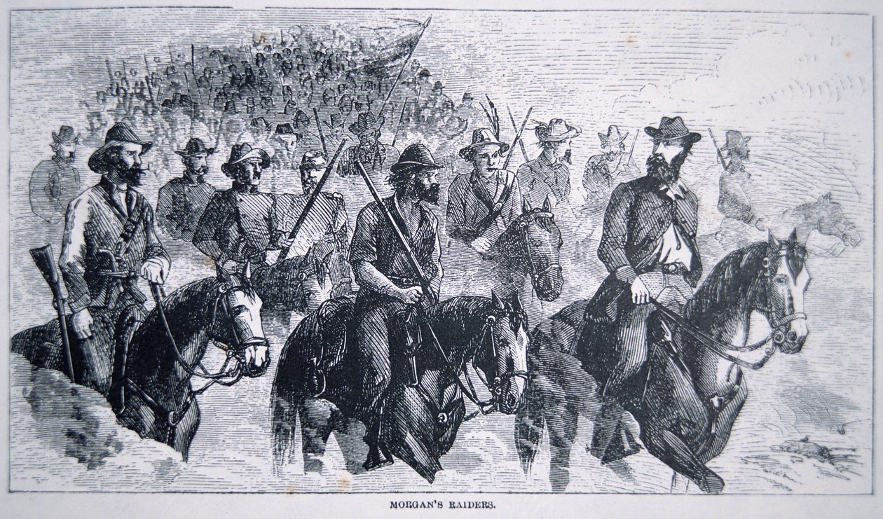 John Hunt Morgans (1825-64) Raiders (litho) av American School