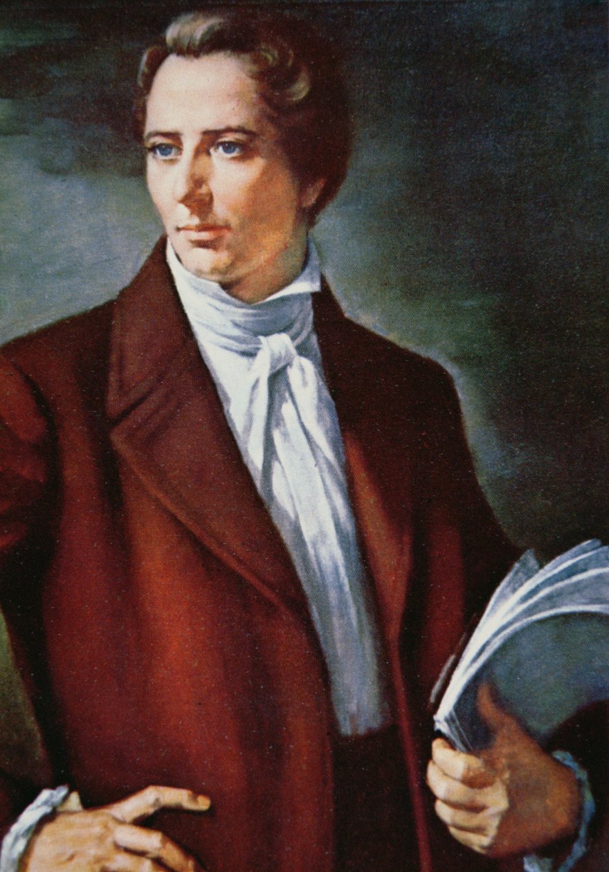 Joseph Smith (1805-44) profet grundare av mormonreligionen i USA (färg litho) av American School