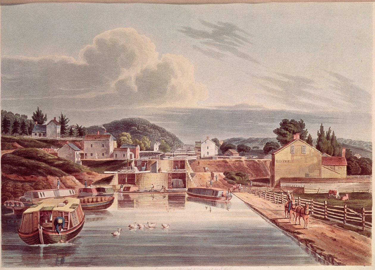 Junction of Erie och Northern Canal, graverad av J. Hill, ca 1830-32 av American School