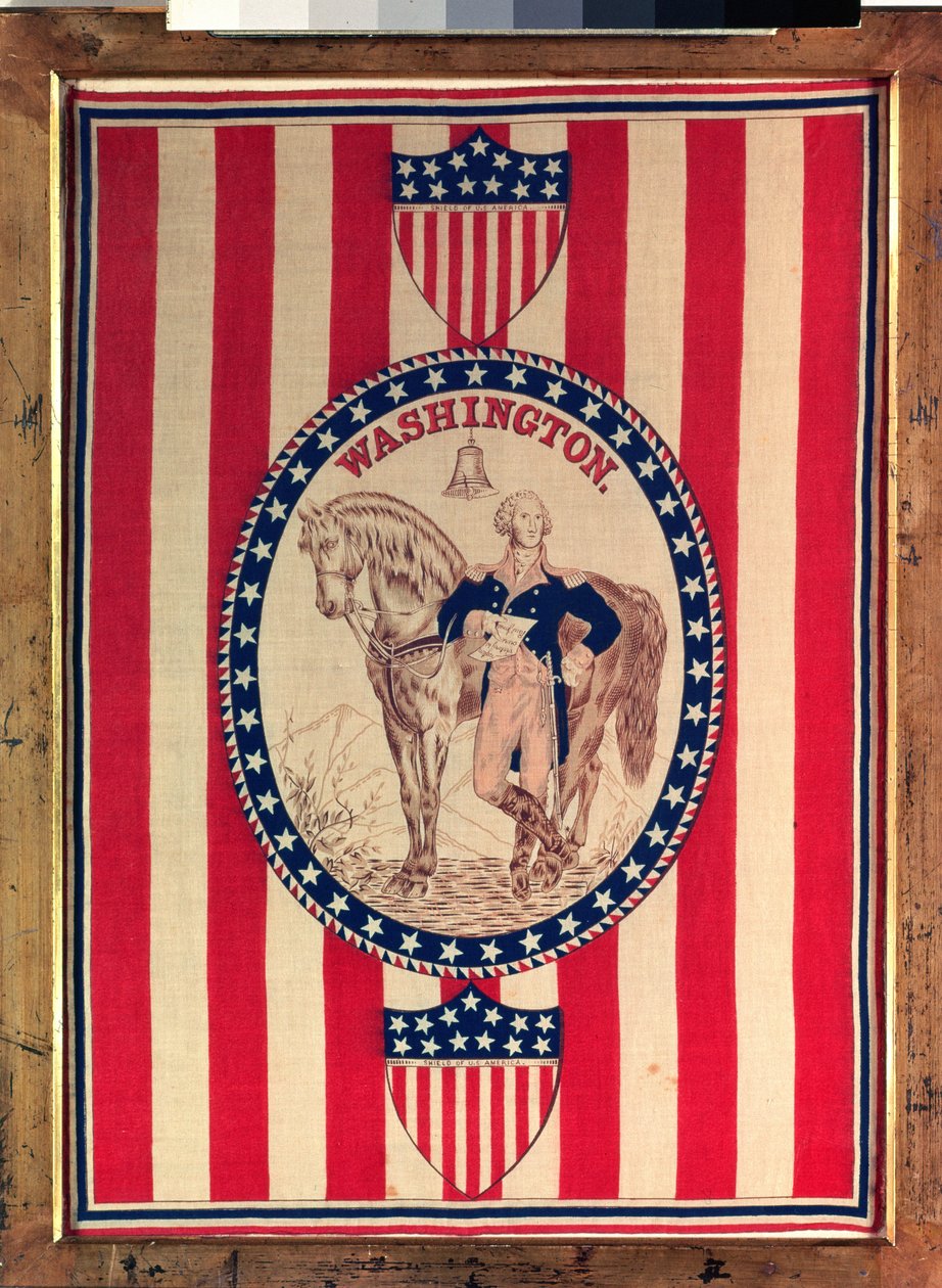 Tältduk föreställande ett ryttarporträtt i full längd av George Washington, ca 1876 (bomull) av American School