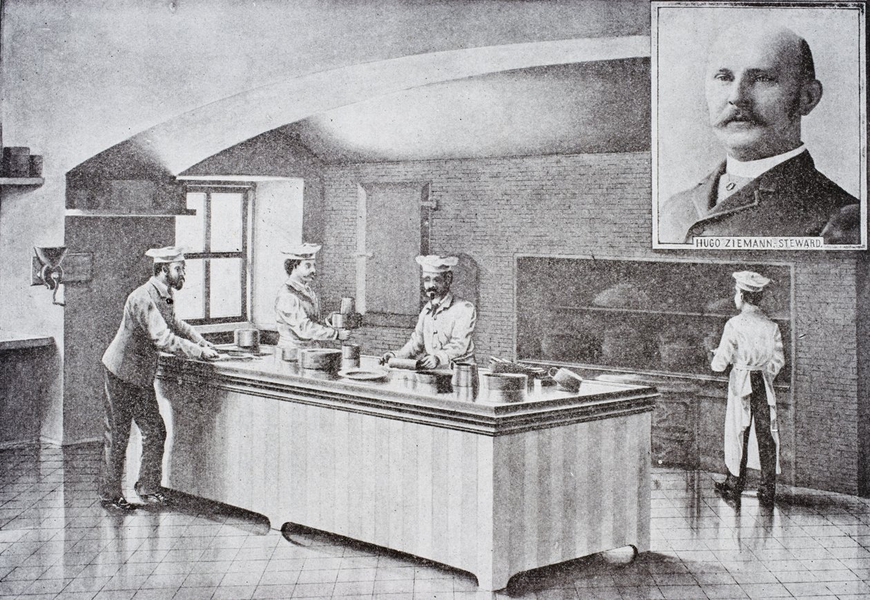 Köket i Vita huset på 1890-talet, med infällt porträtt av Hugo Ziemann av American School