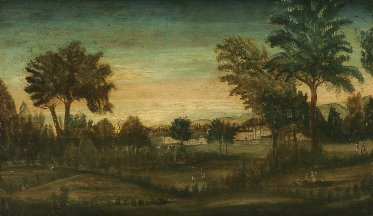 Landskap med byggnader, sent 1700-tal av American School