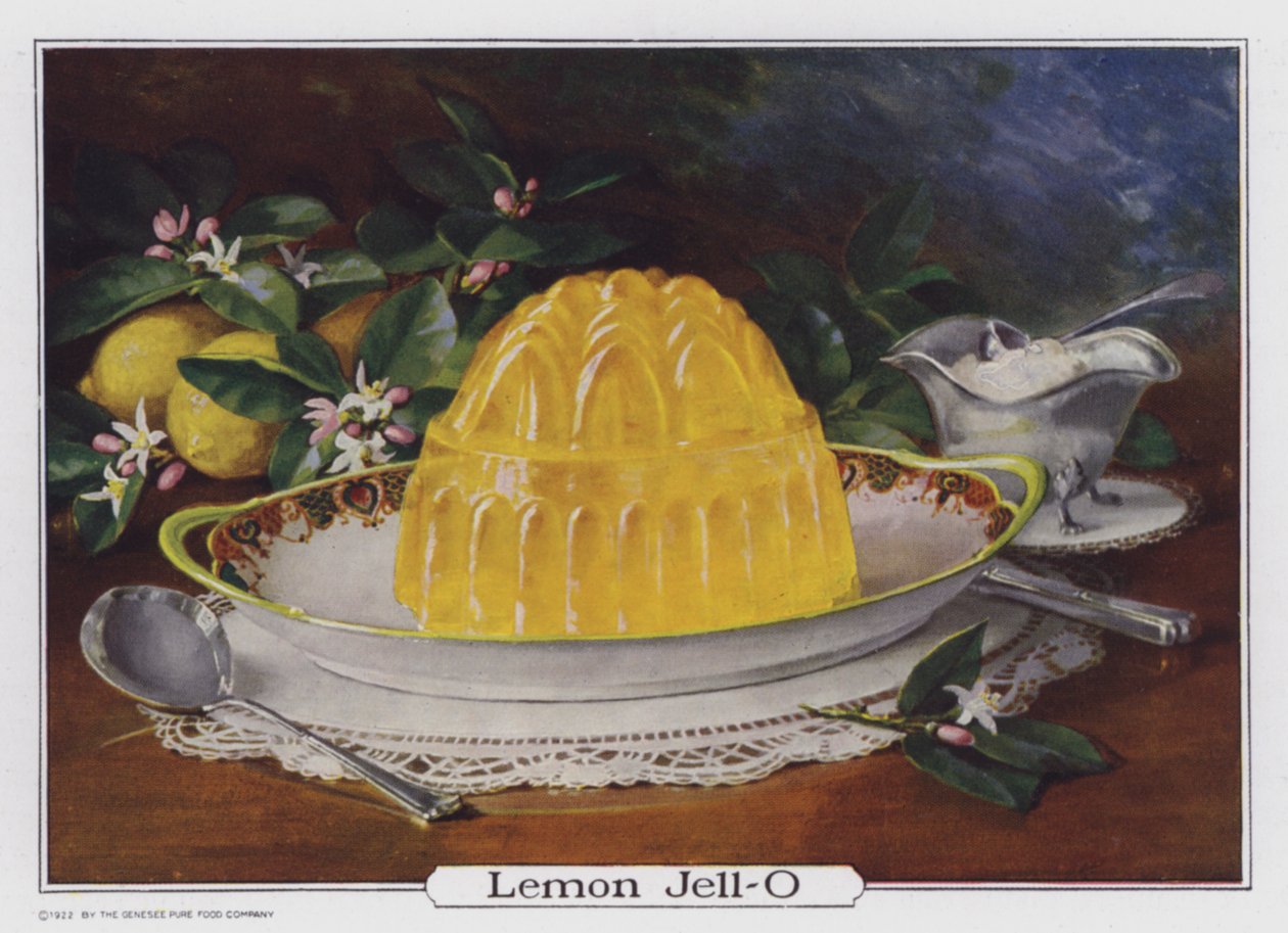 Lemon Jell-O, reklam producerad för Genesee Pure Food Company, Le Roy, New York, USA (färglitografi) av American School