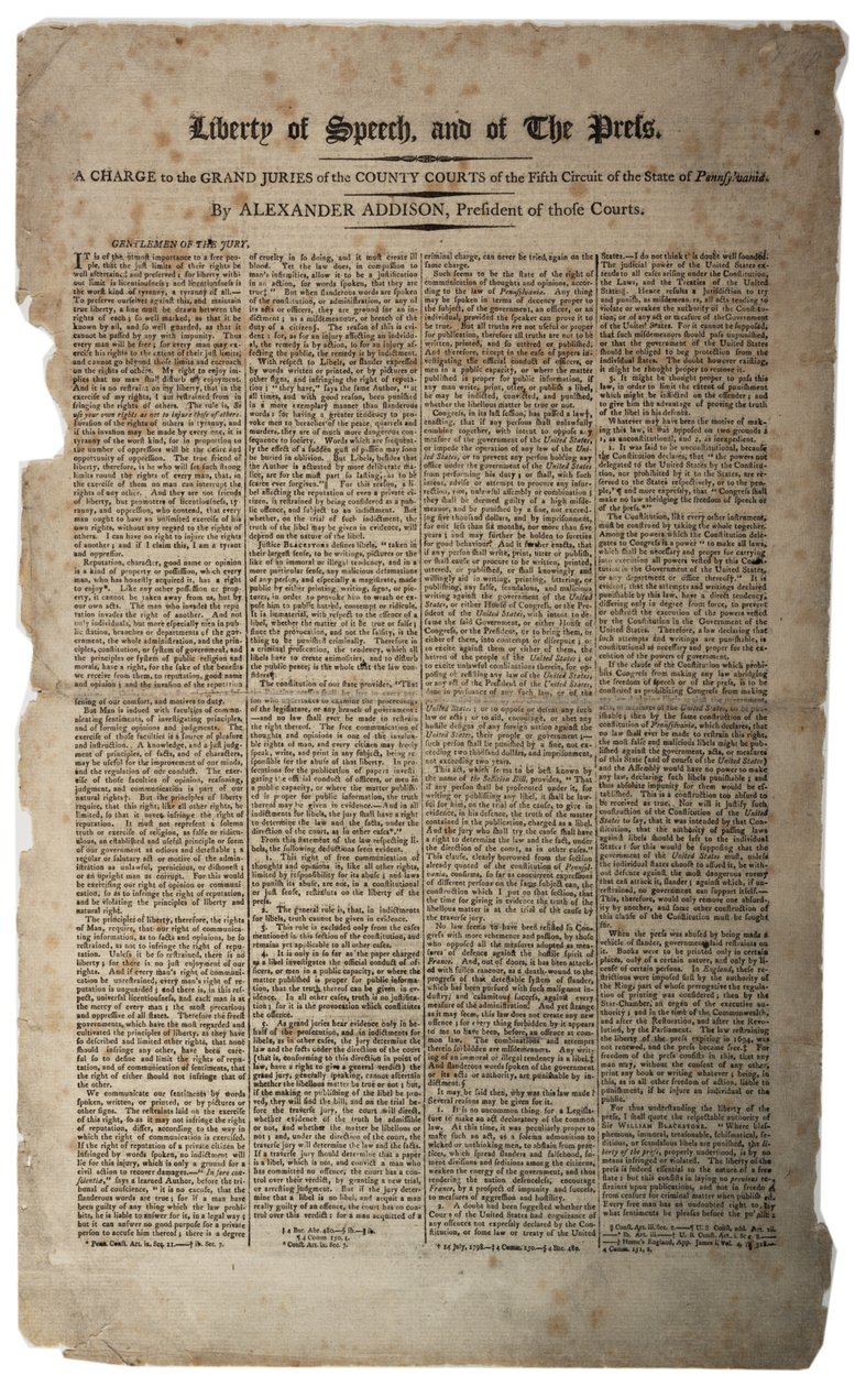 Yttrandefrihet och pressfrihet, januari 1799 av American School
