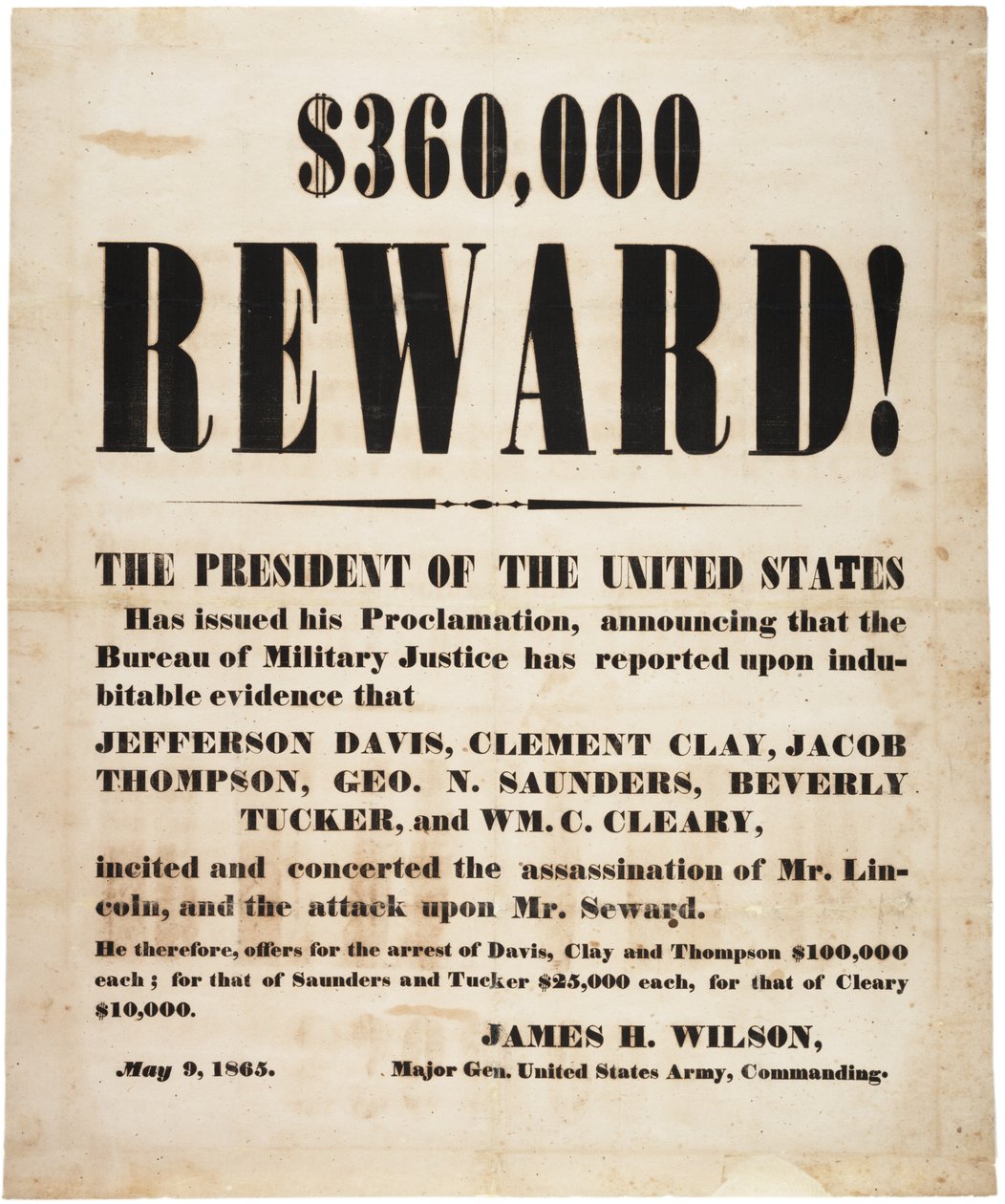 Lincoln mordbelöning, 9 maj 1865 av American School