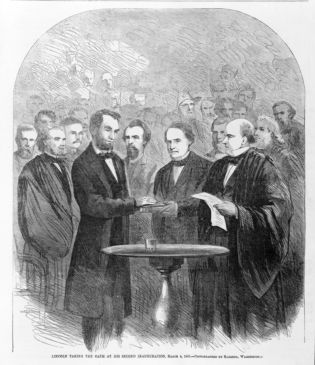 Lincoln avlade ed vid sin andra invigning, 4 mars 1865, publicerad 1865 av American School