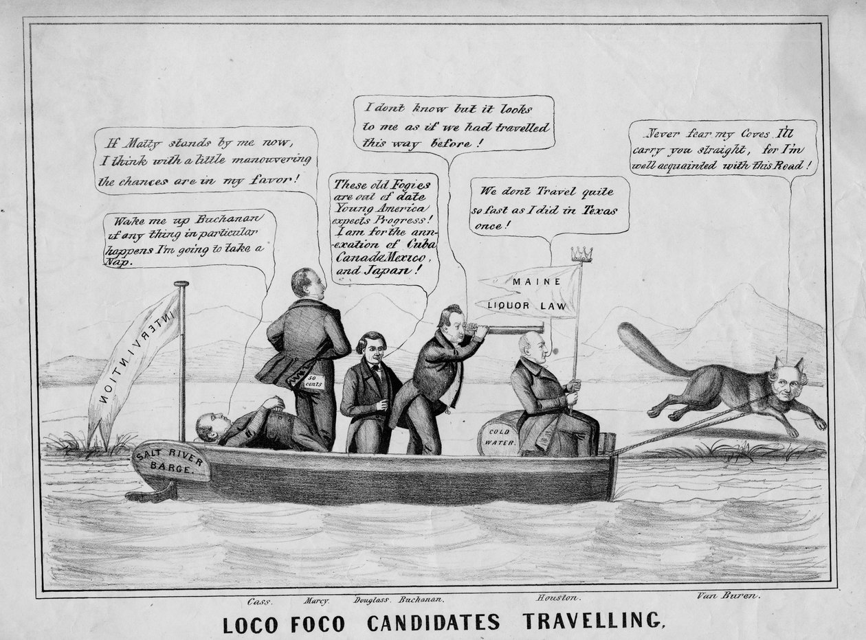 Loco Foco-kandidater som reser på kanalsystemet, publicerad av J Childs, New York, ca 1848 av American School