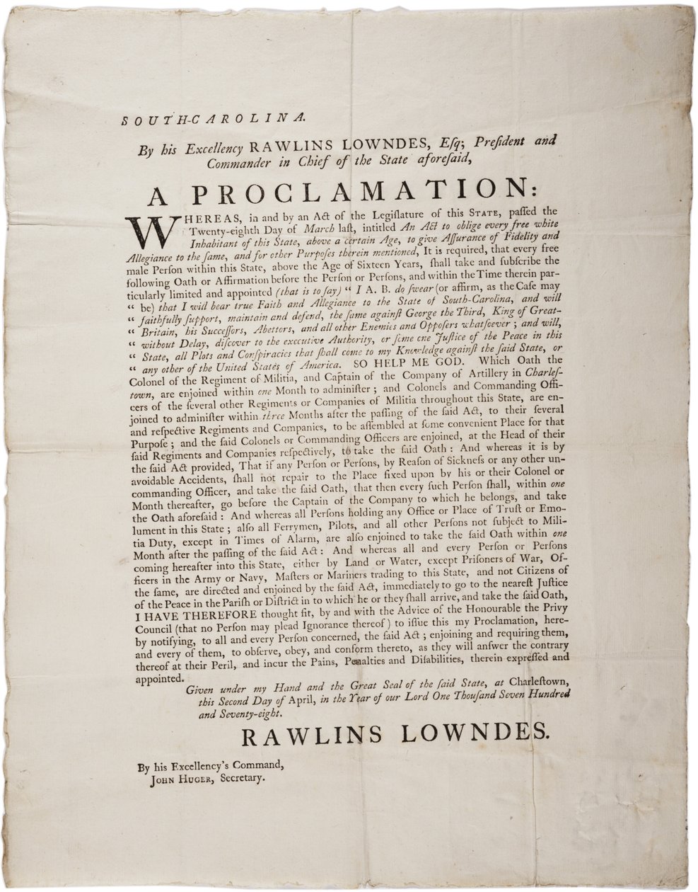 Lojalitetsed att skydda South Carolinas oberoende, 2 april 1778 av American School