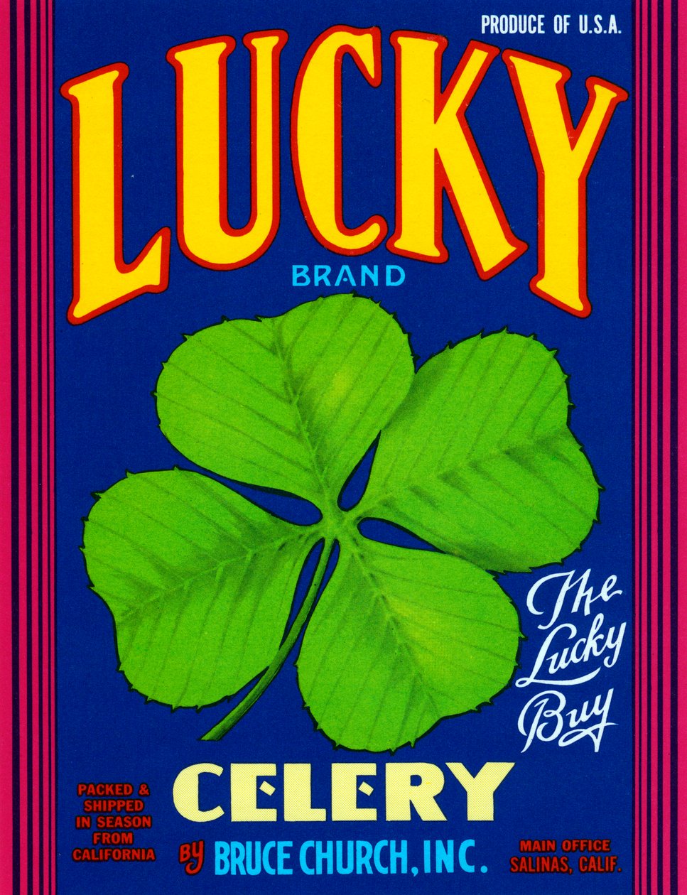 Lucky Brand Cellery Fruit Crate Etikett, c.1920 (litografi) av American School