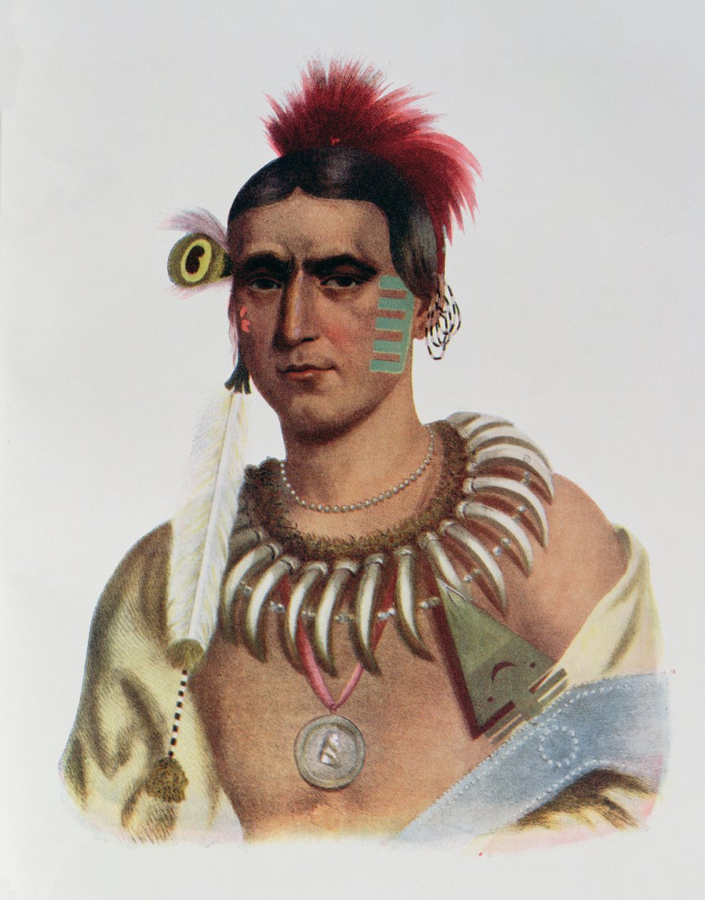 Ma-Has-Kah eller "White Cloud", en Iowa Chief, illustration från "The Indian Tribes of North America, Vol.1", av Thomas L. McKenney och James Hall, pub. av John Grant av American School
