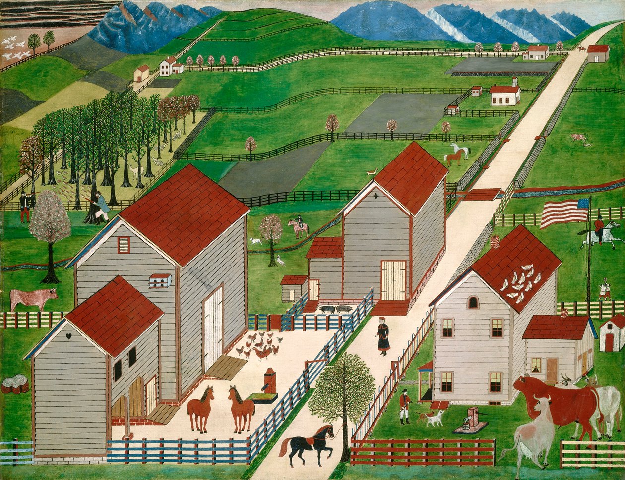 Mahantango Valley Farm, sent 1800-tal (olja på fönsterskärm) av American School
