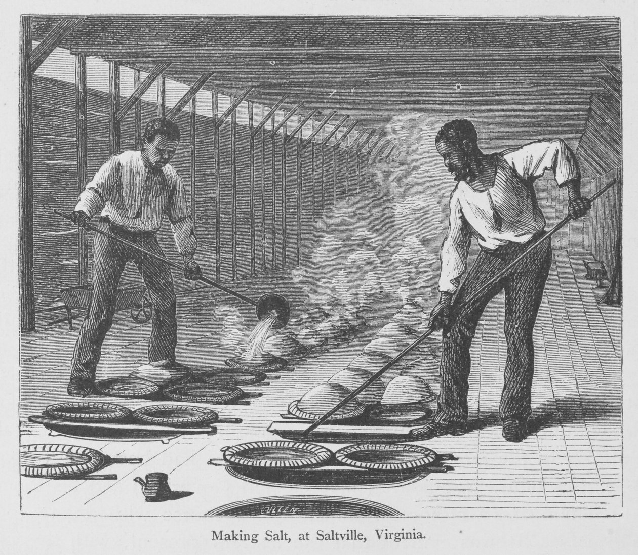 Att göra salt i Slatville, Virginia, från "The Great South" av Edward King, publicerad ca 1874 (gravyr) av American School