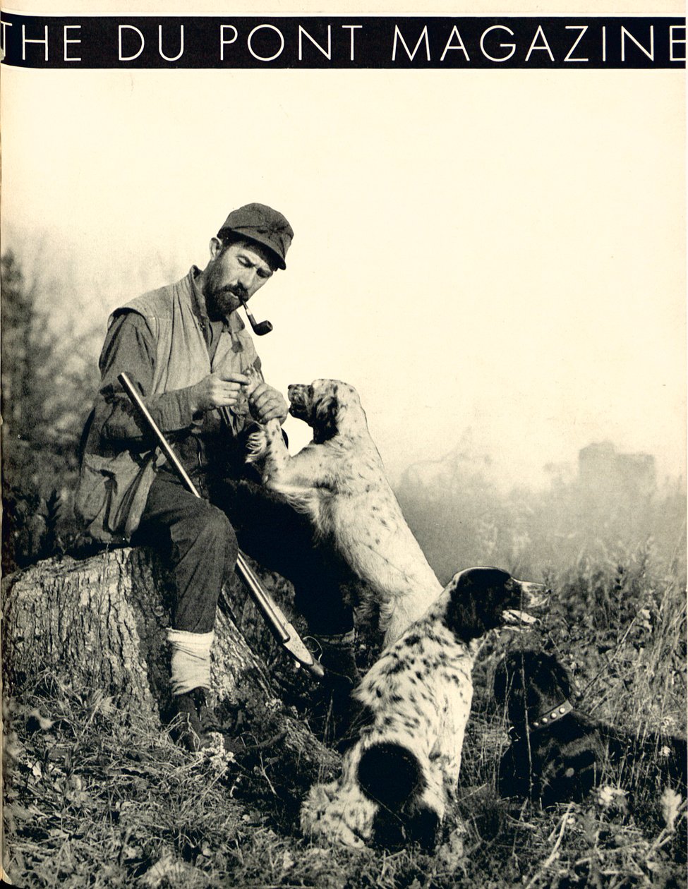 Man med jakthundar, framsidan av DuPont Magazine, november 1934 av American School