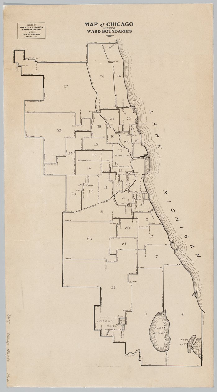Karta över Chicago som visar Ward Boundaries av American School