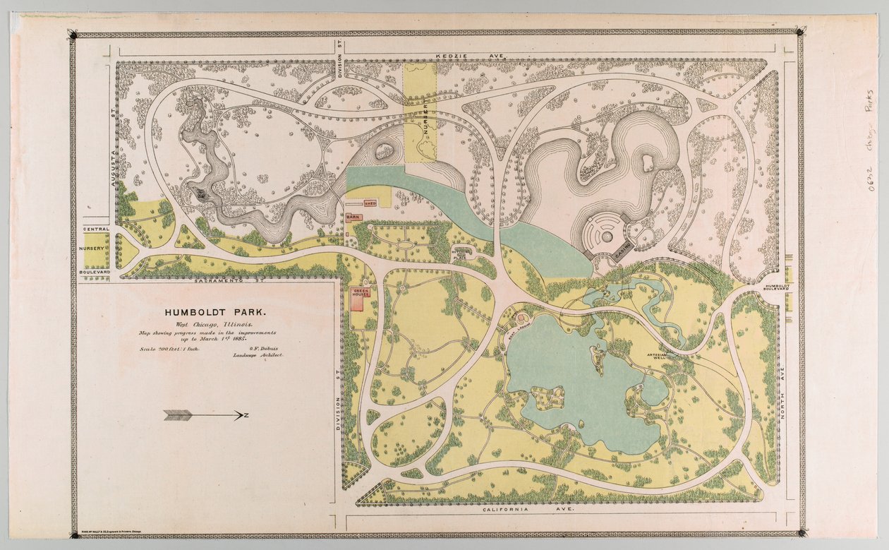 Karta över Humboldt Park som visar parkförbättringar, Chicago, Illinois av American School