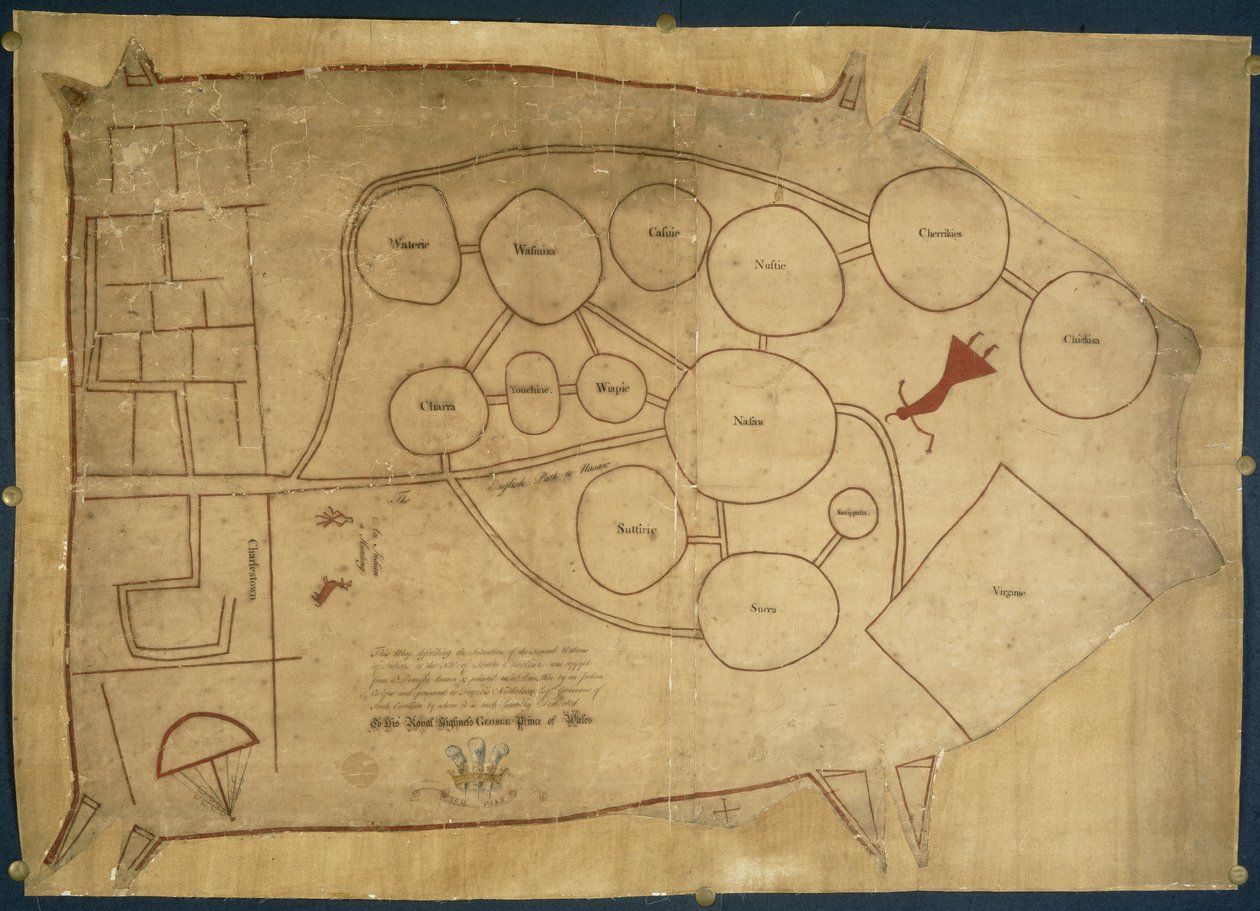 Karta över indianländer, ca 1721-25 (vellum) av American School