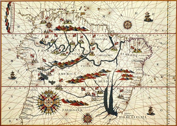 Karta över Sydamerika 1582 av American School