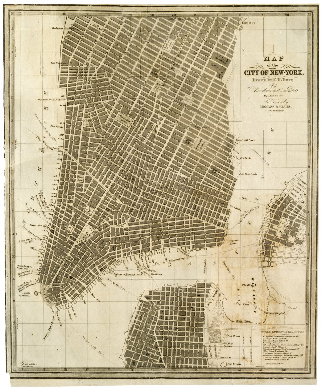 Karta över staden New-York [på Manhattan, så långt norrut som 36th Street] av American School