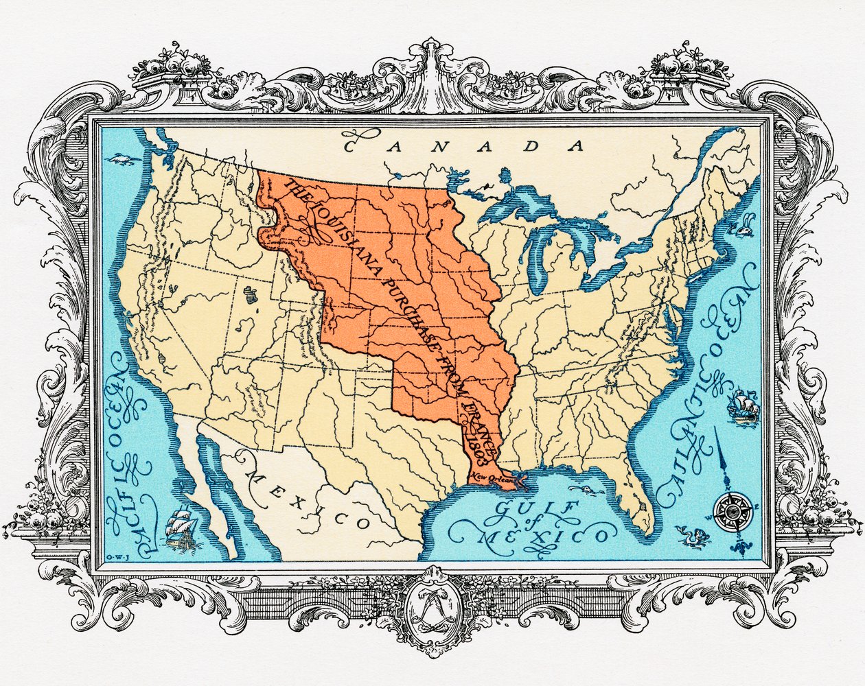 Karta över köpet av Louisiana av American School