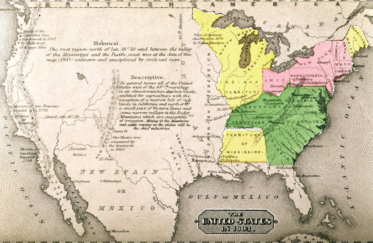 Karta över USA 1803, från "Our Whole Country: The Past and Present of the United States, Historical and Descriptive", av John Warner Barber och Henry Hare, 1861 av American School