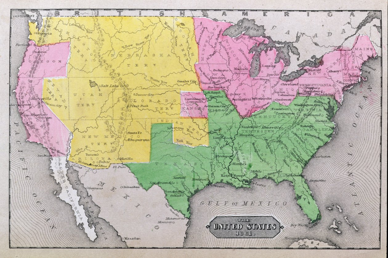 Karta över USA 1861, från 