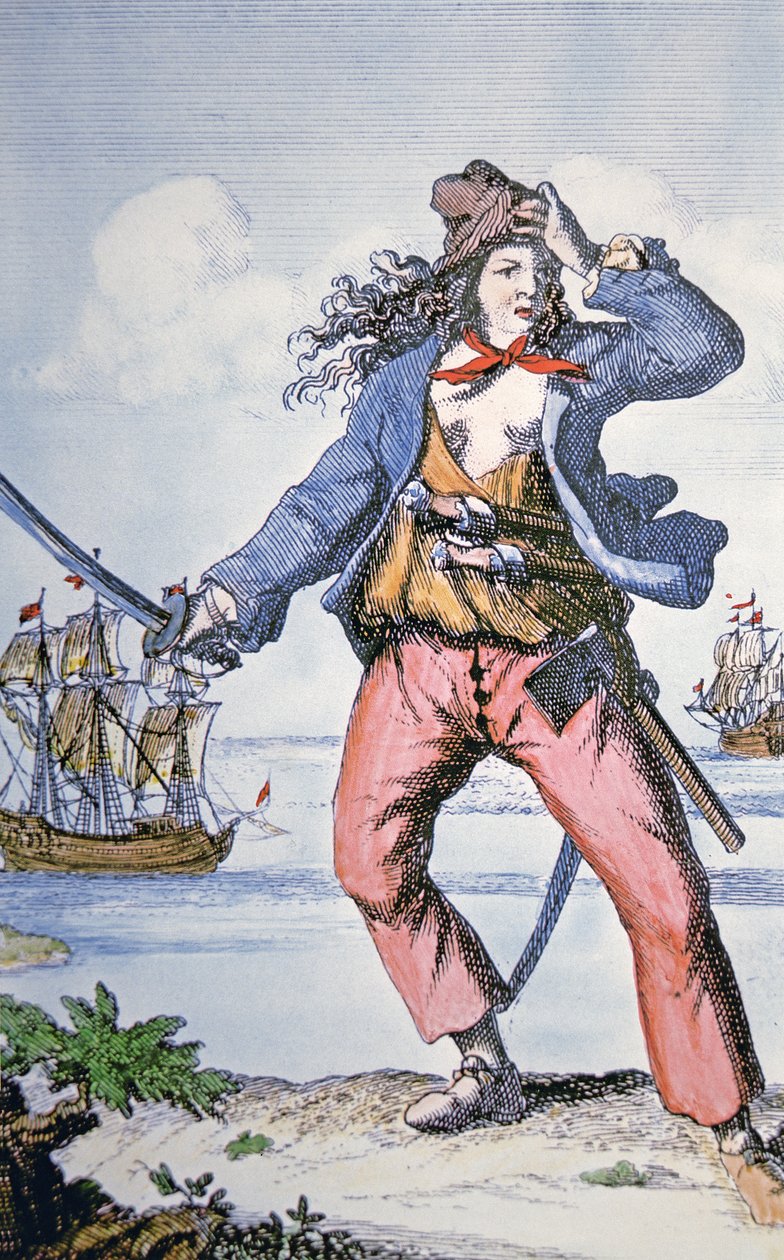 Mary Read, kvinnlig pirat (färgad gravyr) av American School