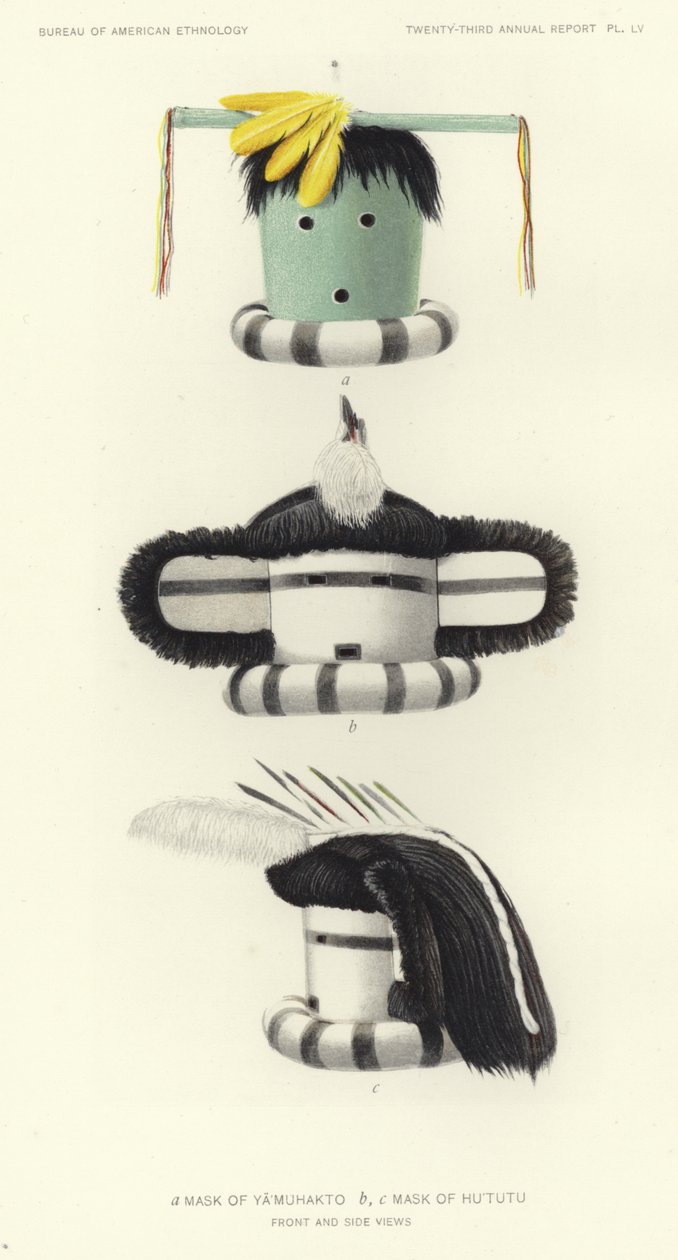 Mask av Yamuhakto och mask av Hututu (färglitografi) av American School