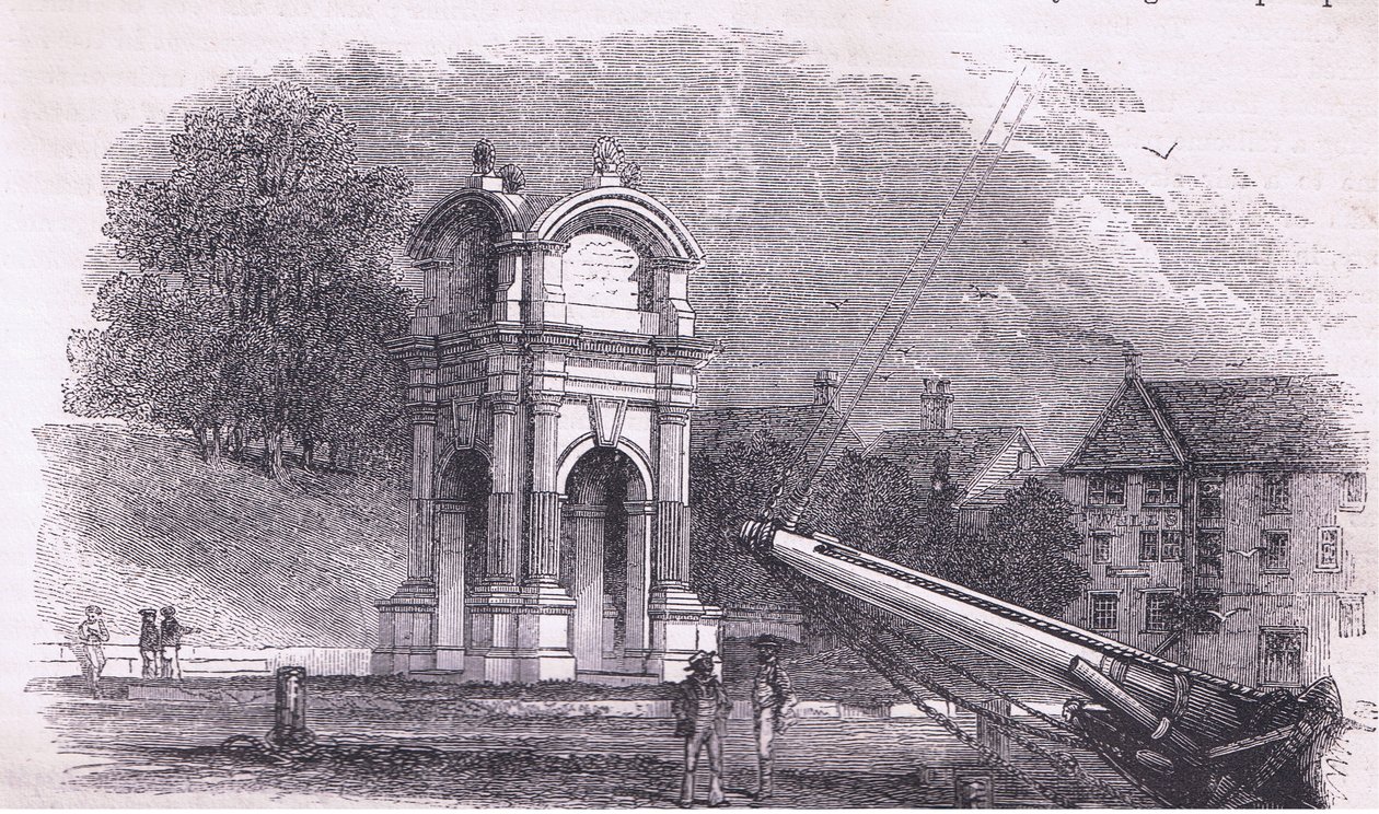 Monument i New Plymouth för att markera platsen för pilgrimsfädernas landstigning, illustration från Cassell