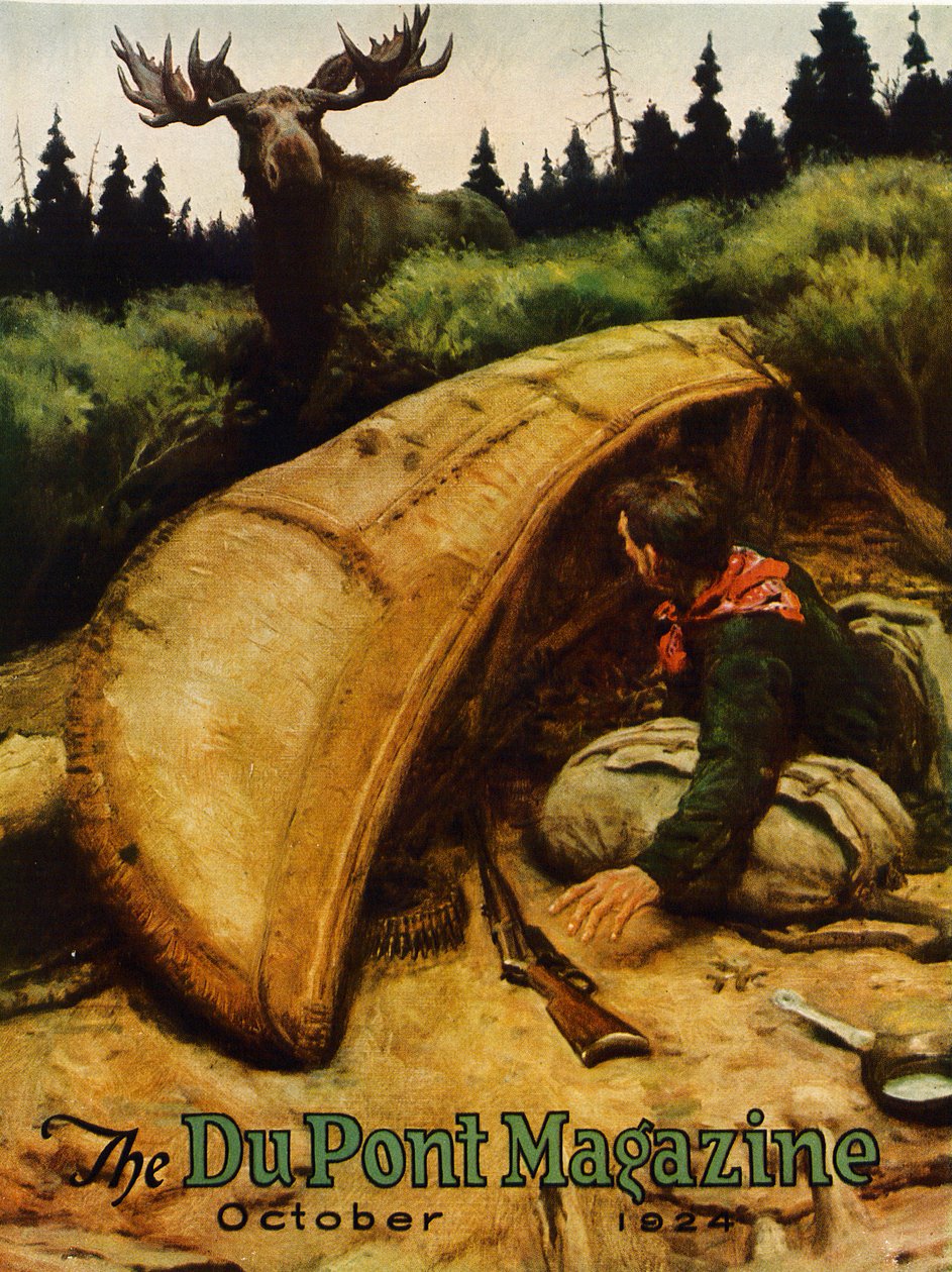 Älgattack!, framsidan av DuPont Magazine, oktober 1924 av American School