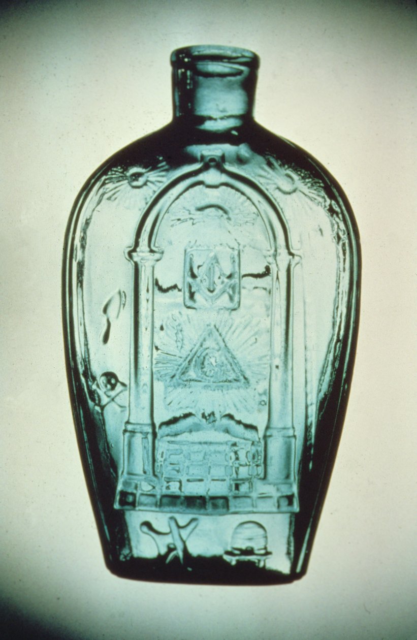 Formblåst frimurarkolv, Keene (Marlboro St.) Glasbruk, ca 1815-17 (glas) av American School