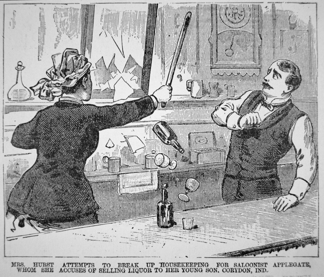 Mrs Hurst bryter upp en salong, från "Police Gazette" av American School