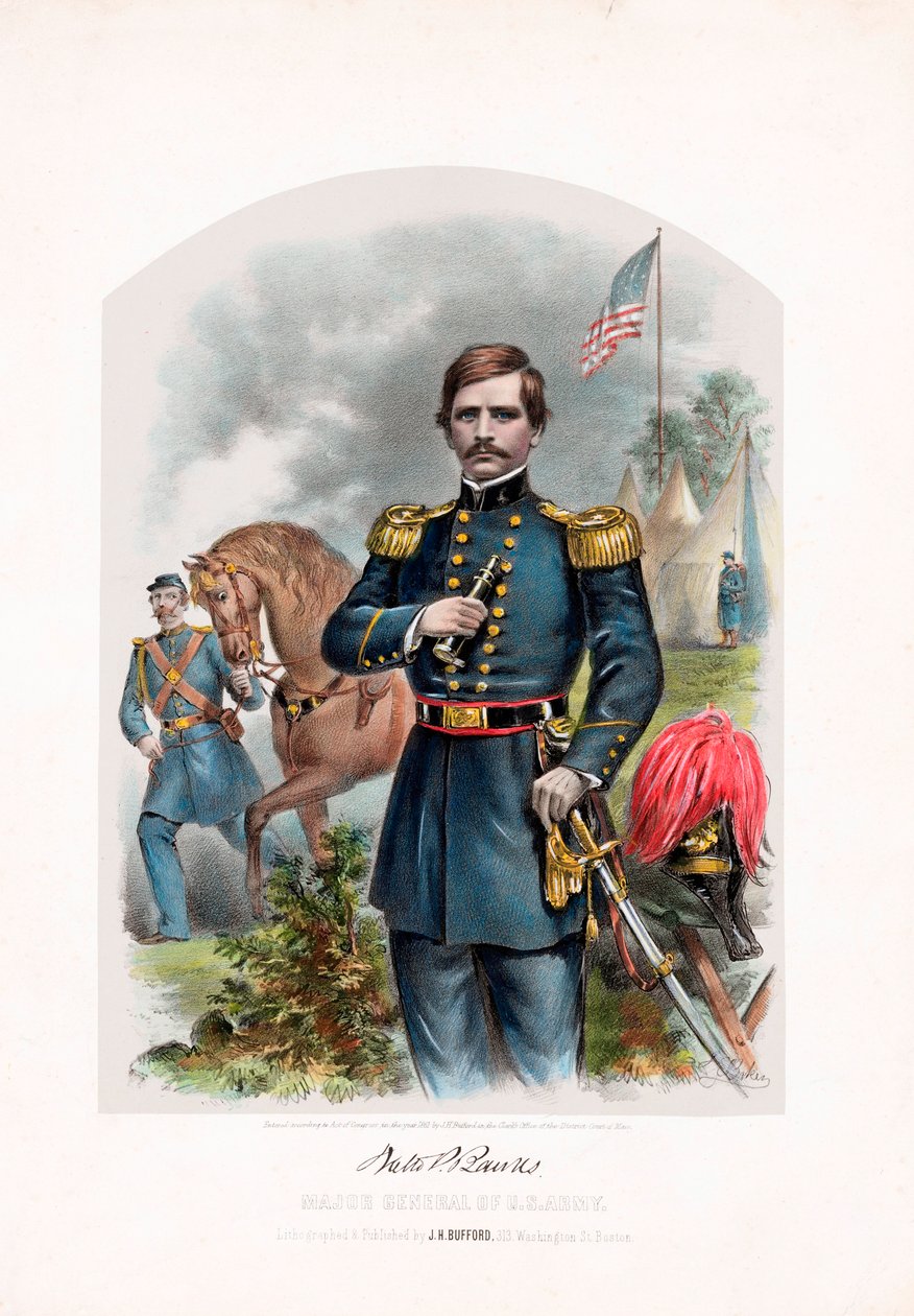 Nathaniel P. Banks, generalmajor för U.S. Army, pub. 1861 färglitografi av American School