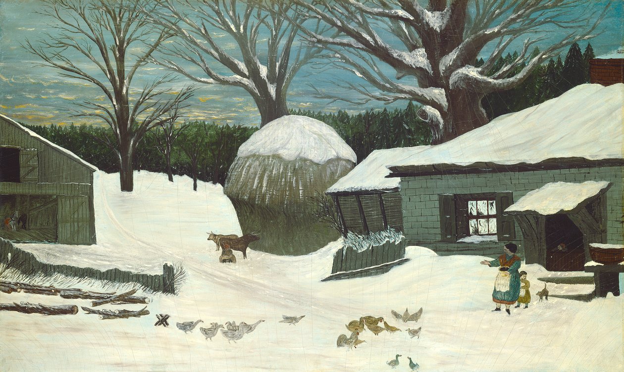 New England Farm in Winter, c.1850 av American School