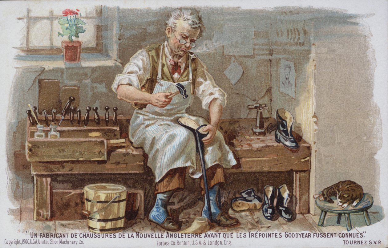 Skomakare från New England från tiden innan Goodyear welt introducerades (chromolitho) av American School