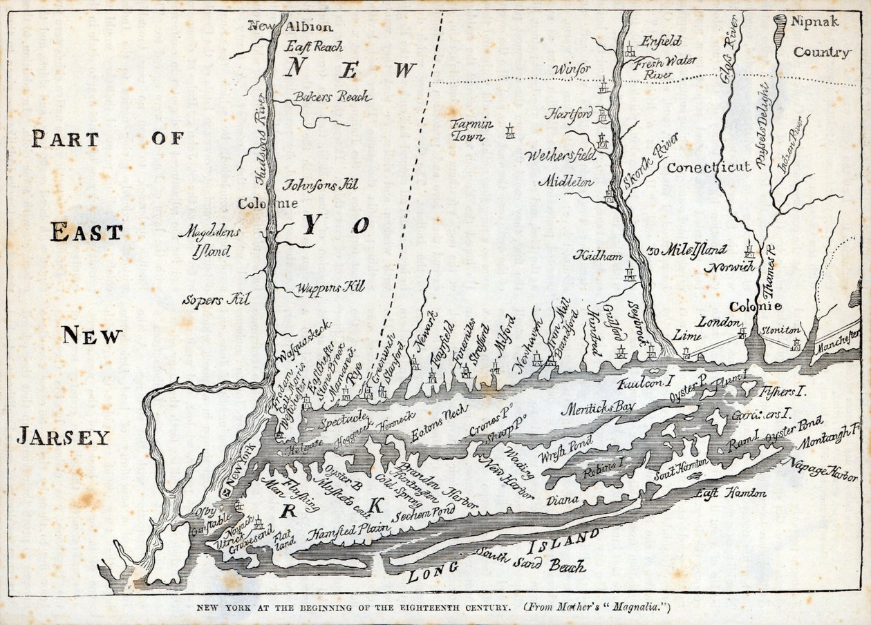 New York i början av 1700-talet (litho) av American School
