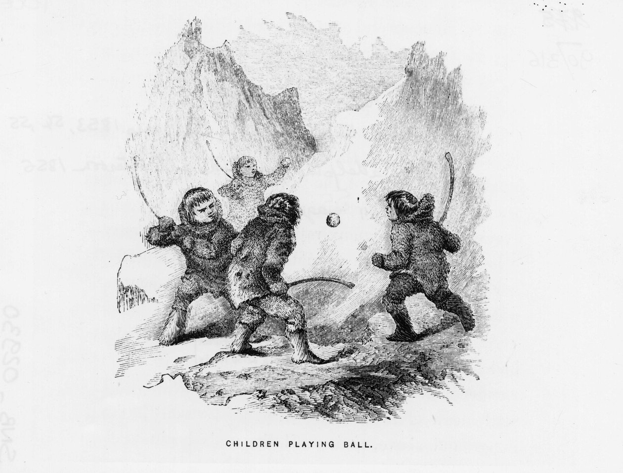 Nordpolen: barn som spelar en bolllek på ispaketet - Elisha Kent Kane; Artic Exploration under åren 1853-1855 (Philadelphia, Childs och Peterson av American School