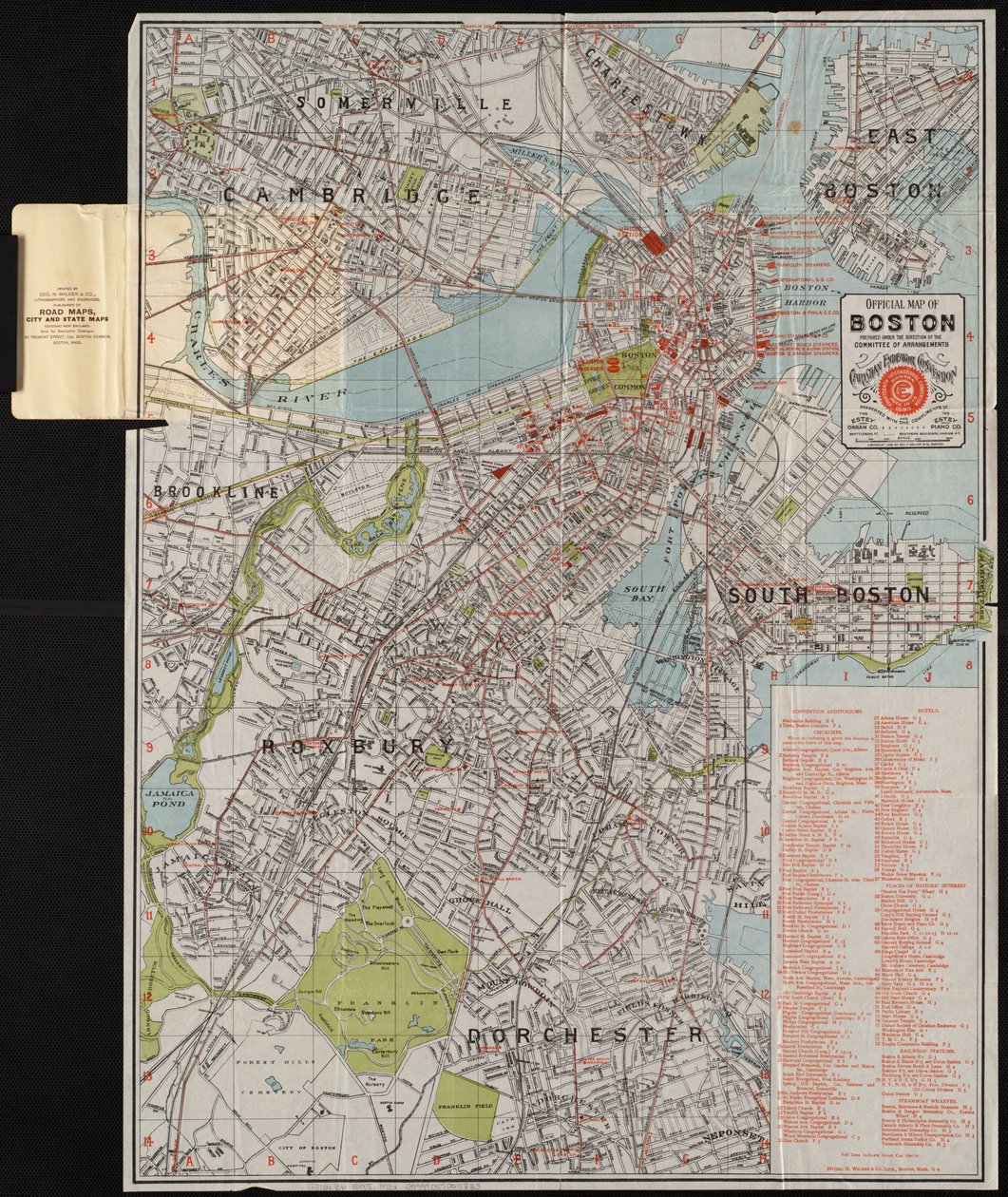 Officiell karta över Boston, ca 1895 (färglitografi) av American School