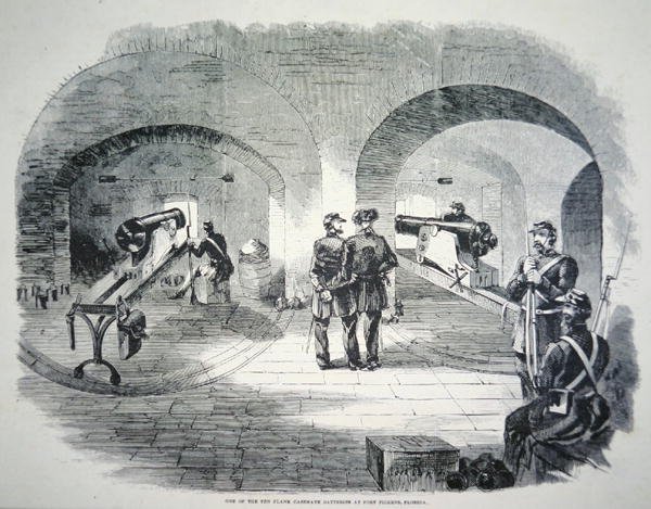 "En av de tio flankkasemattbatterierna vid Fort Dickens, Florida", under unionskontroll 1861 (lito) av American School